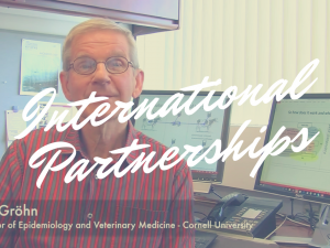 This image is a screenshot from Cornell University's Partnership Video that links to the YouTube video. The image includes text over top the image that reads International Partnerships.